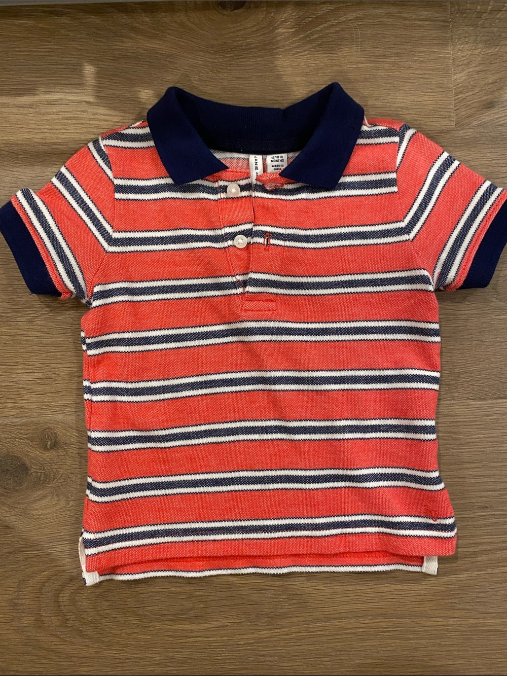 Janie and Jack Striped Polo Shirt - Navy Collar Coral Red